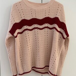 dRA Los Angeles Pink and Red Striped Cable Knit Sweater